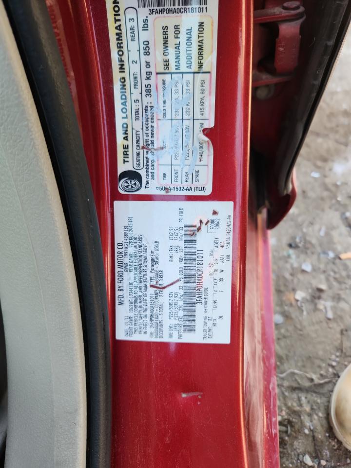 2012 Ford Fusion Se VIN: 3FAHP0HA0CR181011 Lot: 82488835