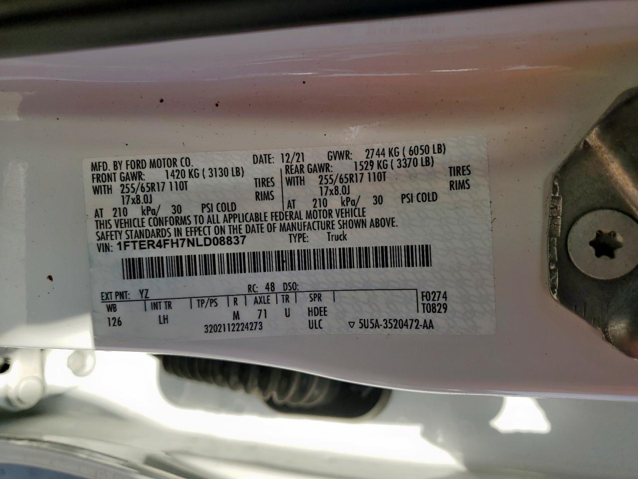 2022 Ford Ranger Xl VIN: 1FTER4FH7NLD08837 Lot: 82348185