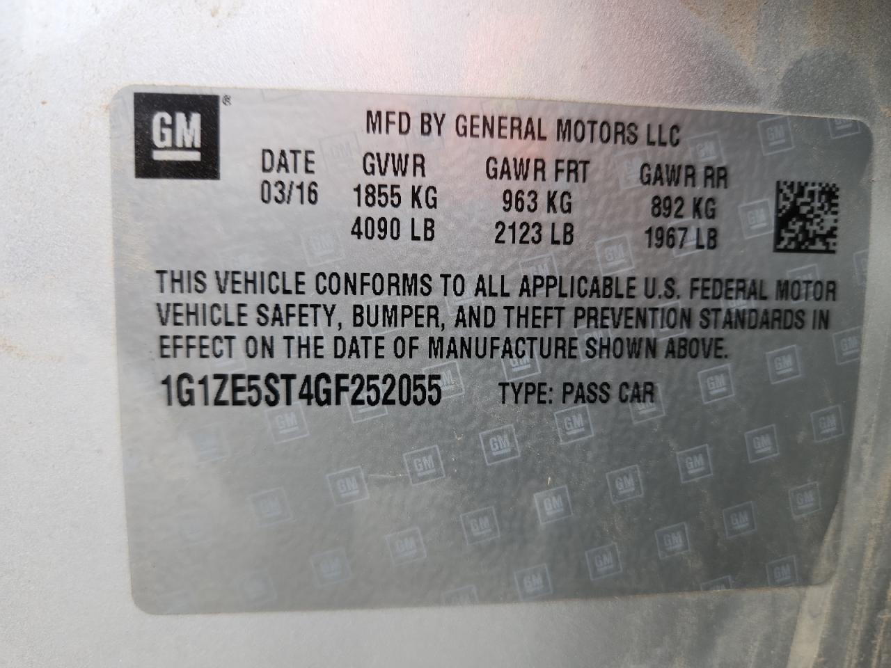 2016 Chevrolet Malibu Lt VIN: 1G1ZE5ST4GF252055 Lot: 82253075