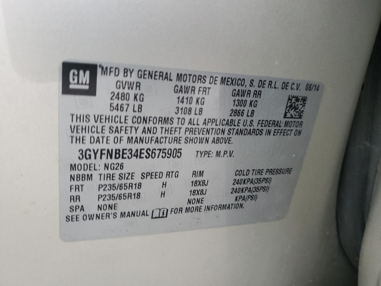 2014 Cadillac Srx Luxury Collection VIN: 3GYFNBE34ES675905 Lot: 86543595