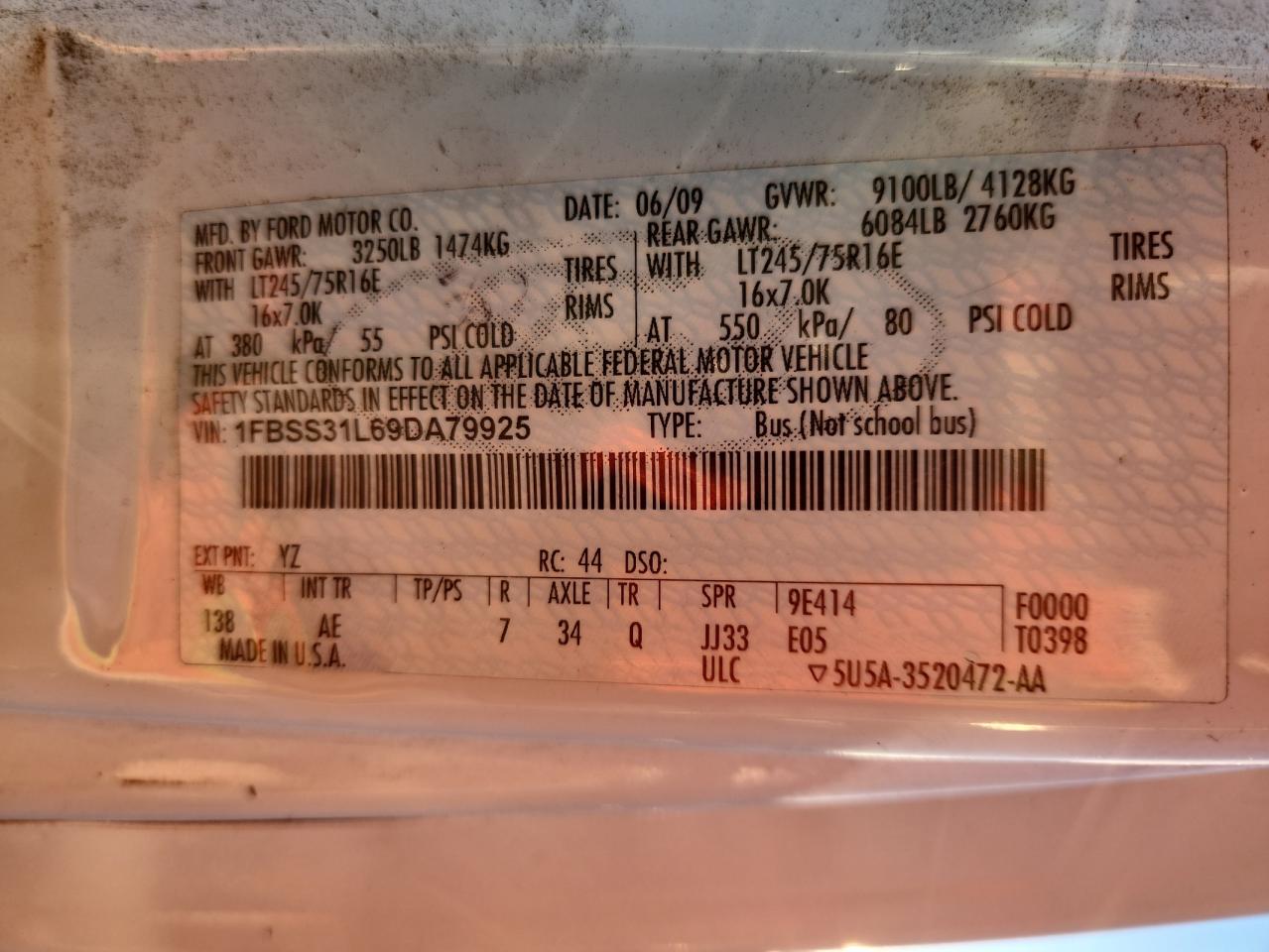 2009 Ford Econoline E350 Super Duty Wagon VIN: 1FBSS31L69DA79925 Lot: 90524995