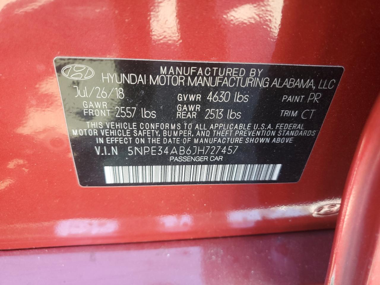 2018 Hyundai Sonata Sport VIN: 5NPE34AB6JH727457 Lot: 85085245