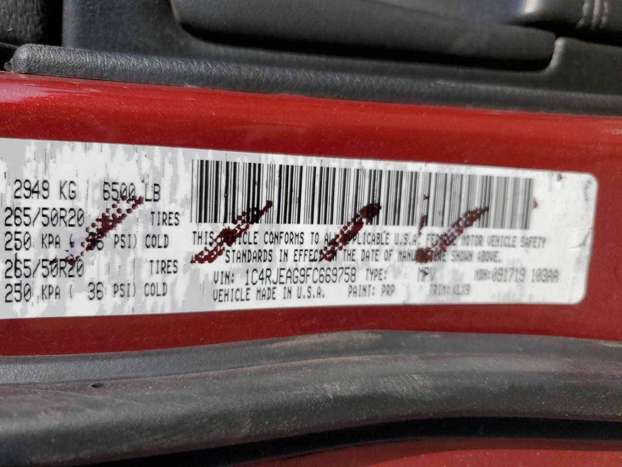 2015 Jeep Grand Cherokee Laredo VIN: 1C4RJEAG9FC669758 Lot: 87066005