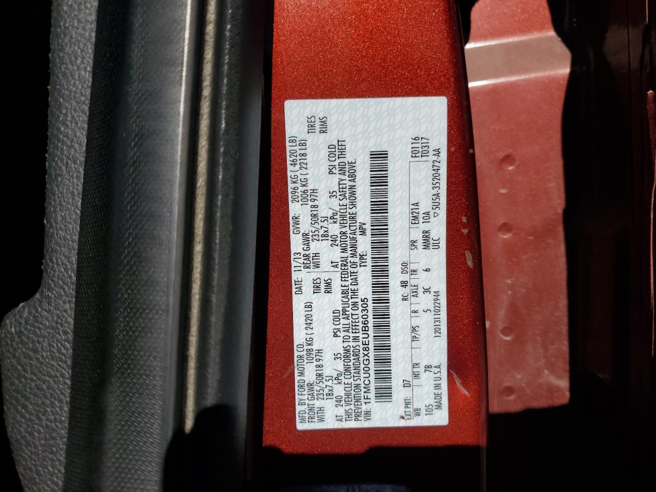 2014 Ford Escape Se VIN: 1FMCU0GX8EUB60305 Lot: 82300235