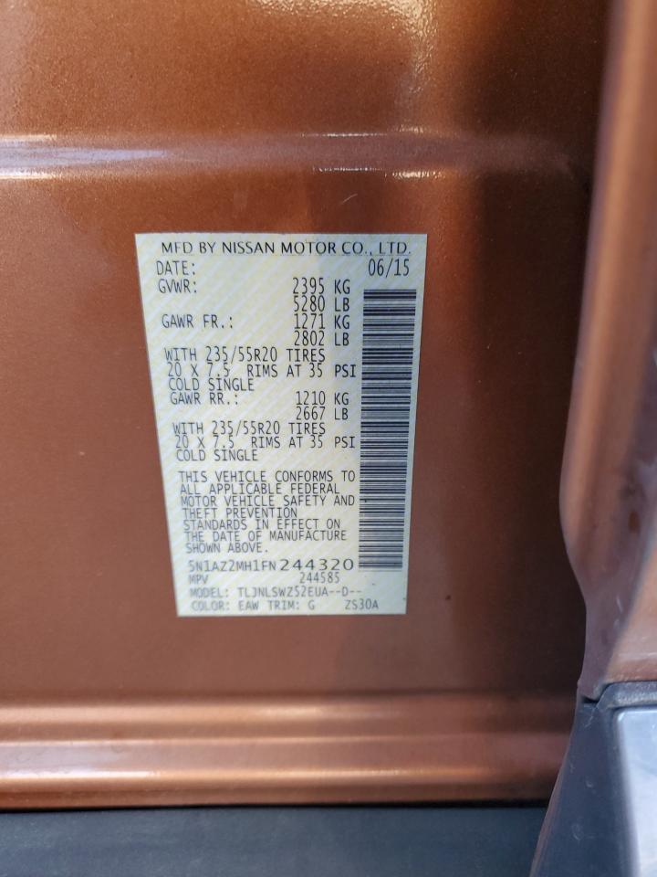 2015 Nissan Murano S VIN: 5N1AZ2MH1FN244320 Lot: 85561255