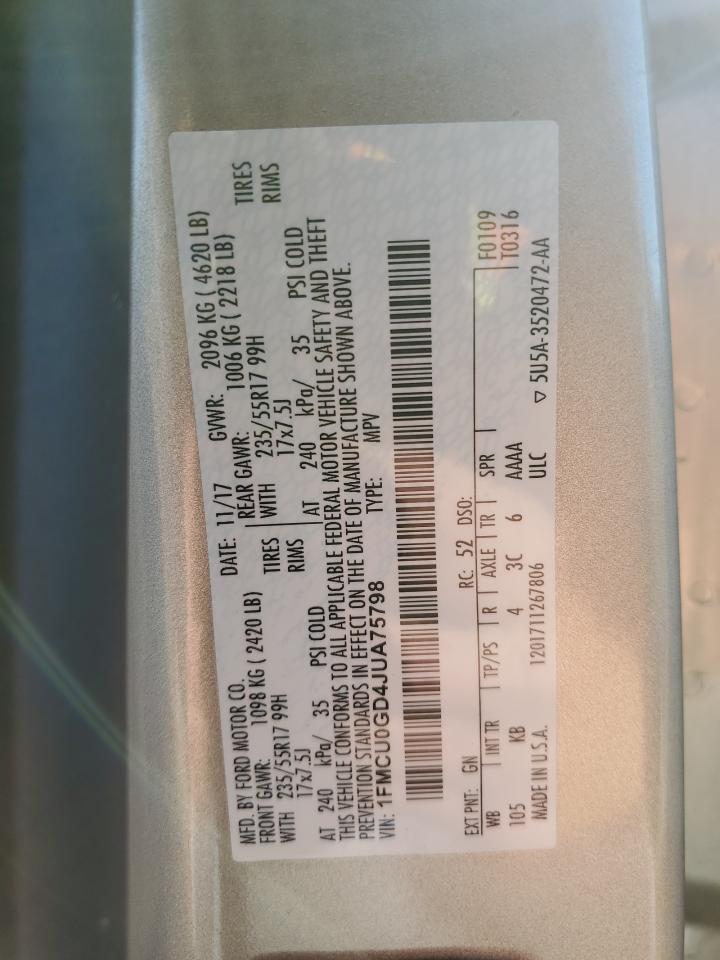 2018 Ford Escape Se VIN: 1FMCU0GD4JUA75798 Lot: 90538685