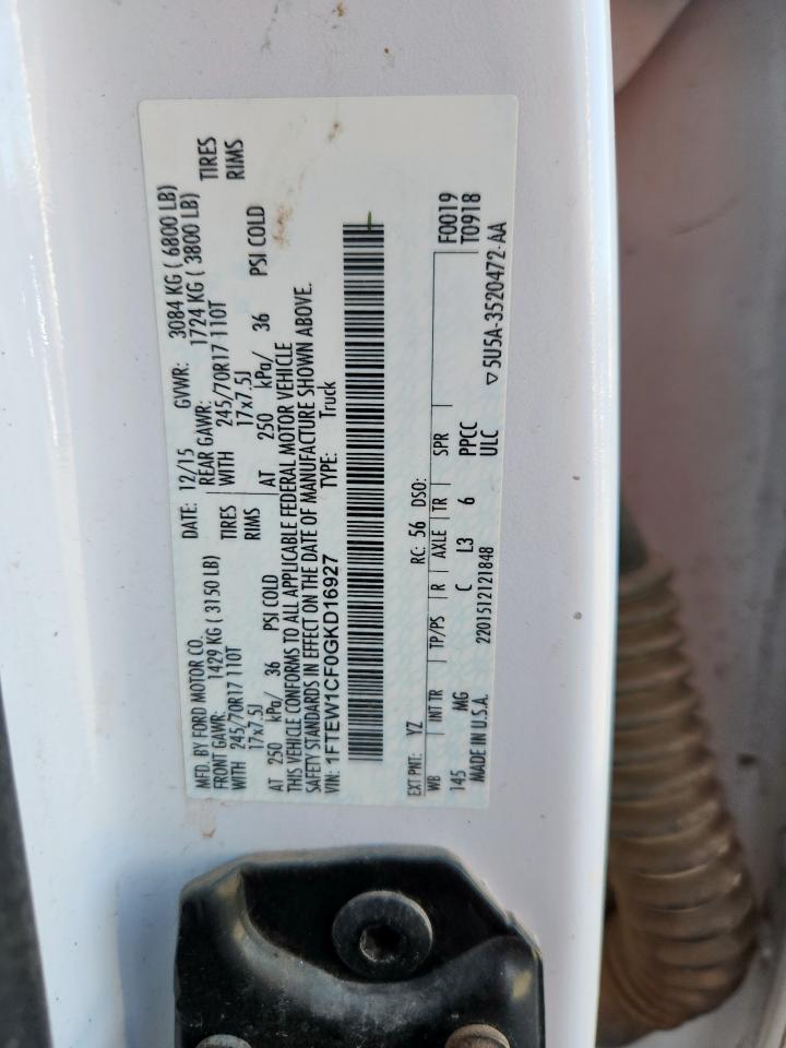 2016 Ford F150 Supercrew VIN: 1FTEW1CF0GKD16927 Lot: 90898125