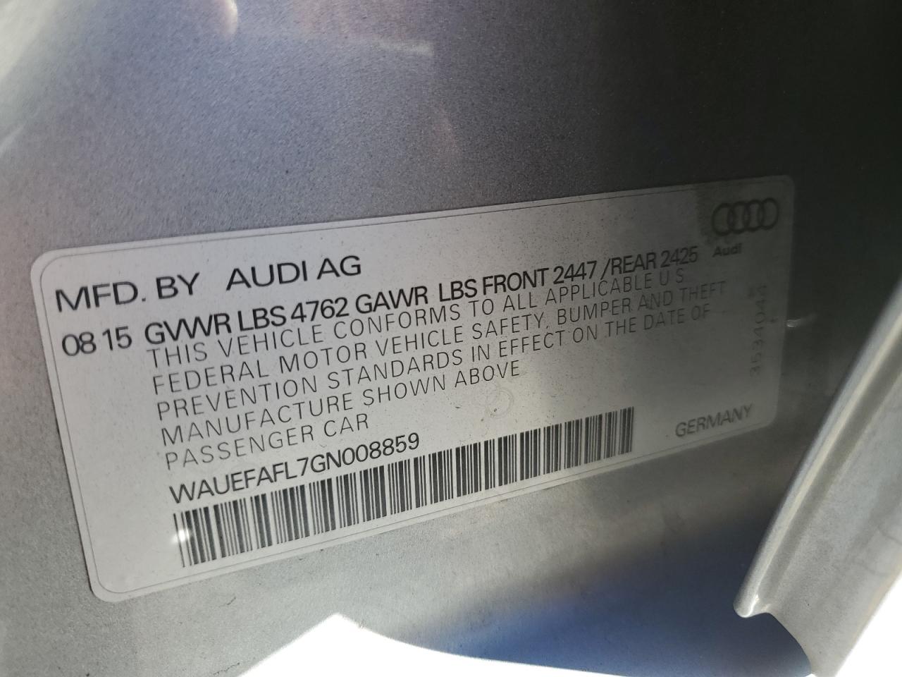 2016 Audi A4 Premium Plus S-Line VIN: WAUEFAFL7GN008859 Lot: 87074475