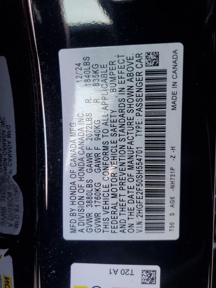 2025 Honda Civic Sport VIN: 2HGFE2F50SH554701 Lot: 82370915