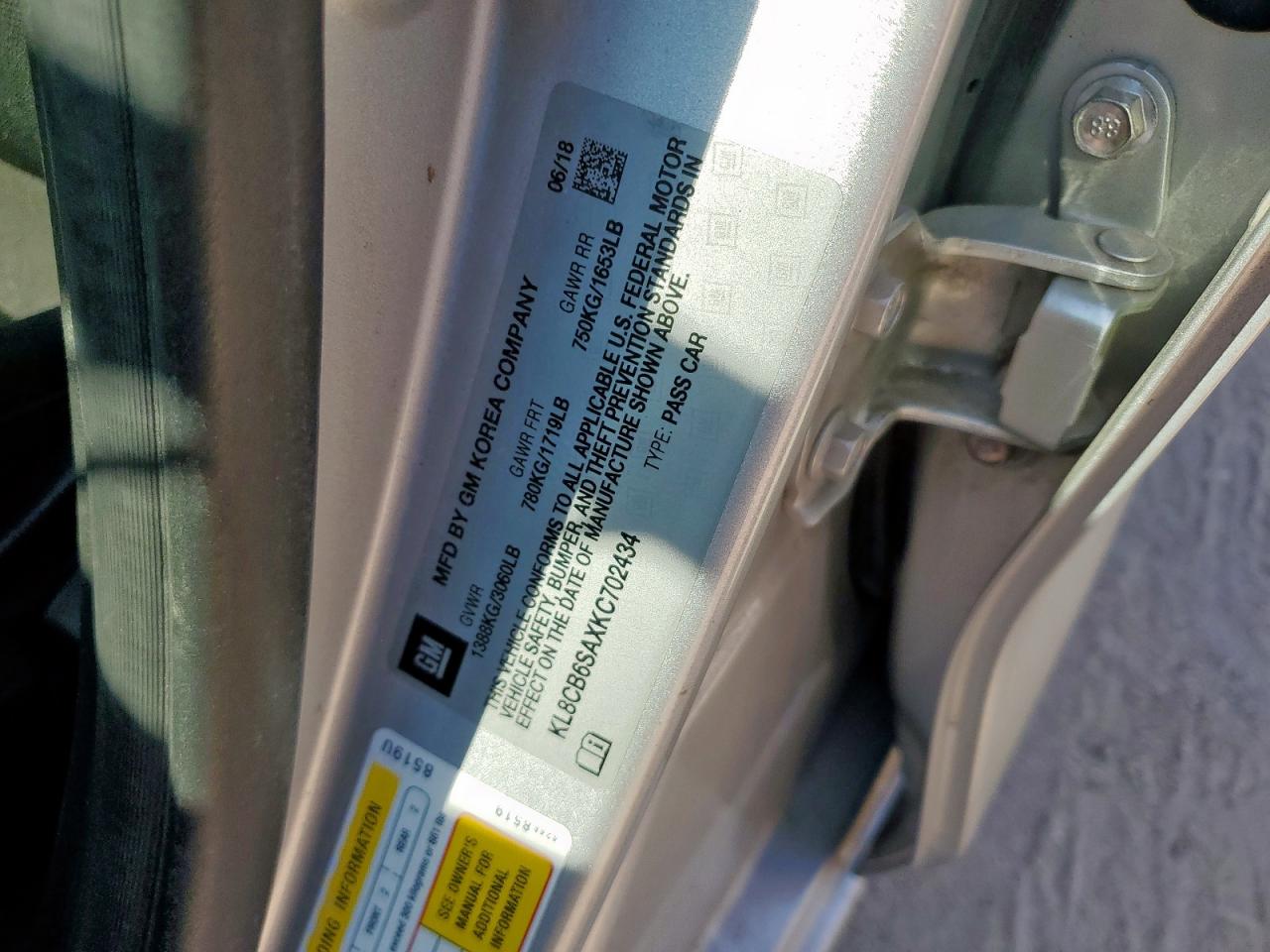 2019 Chevrolet Spark Ls VIN: KL8CB6SAXKC702434 Lot: 81915985