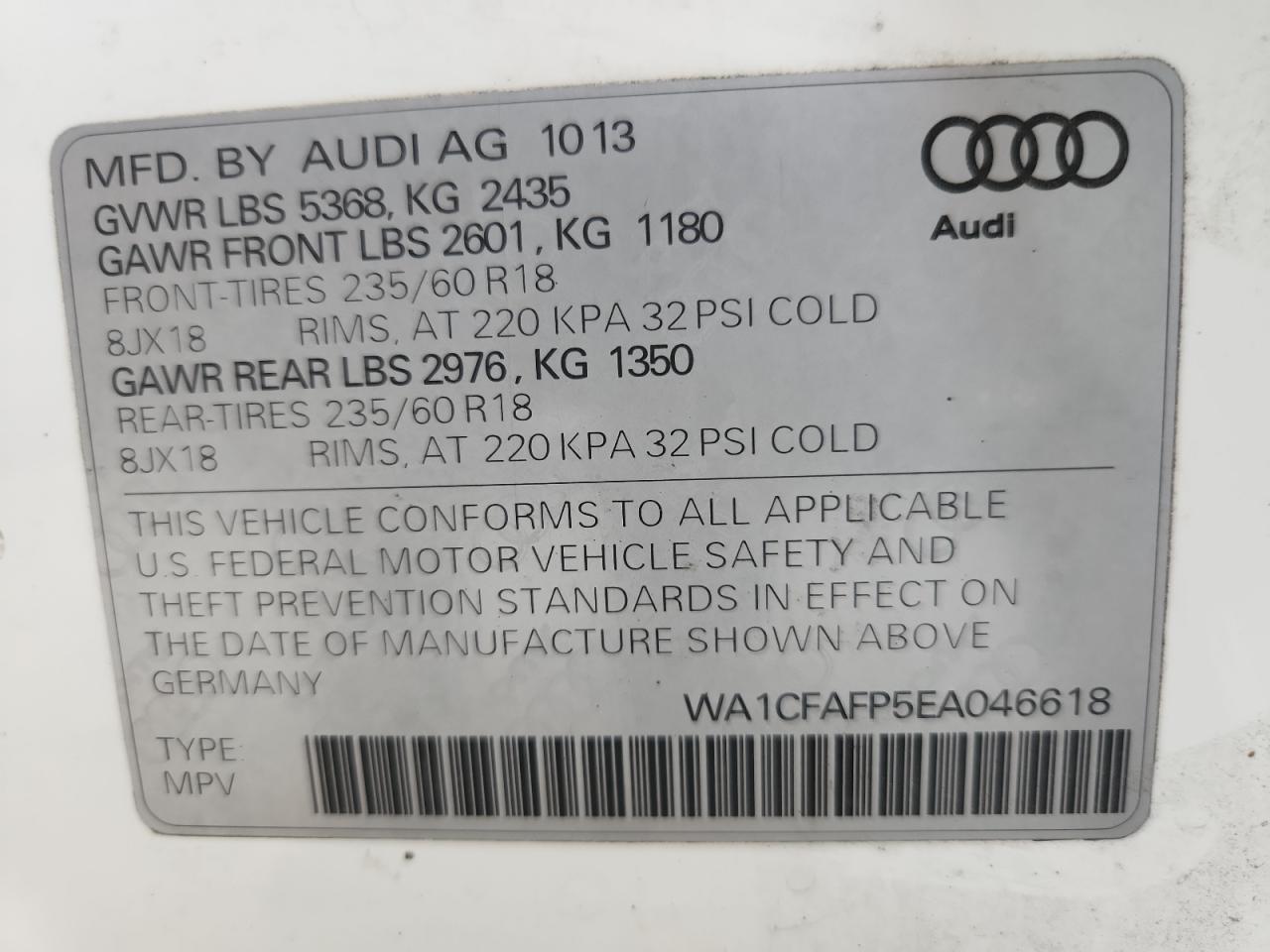 2014 Audi Q5 Premium VIN: WA1CFAFP5EA046618 Lot: 82592515