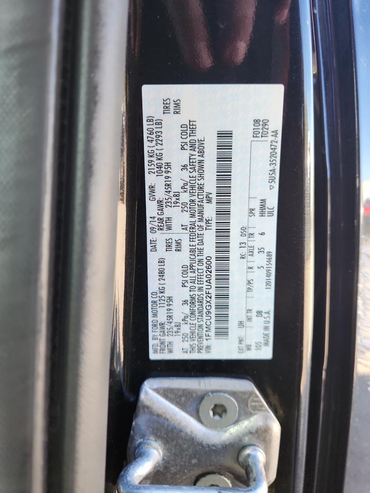 2015 Ford Escape Se VIN: 1FMCU9GX2FUA02600 Lot: 85895295