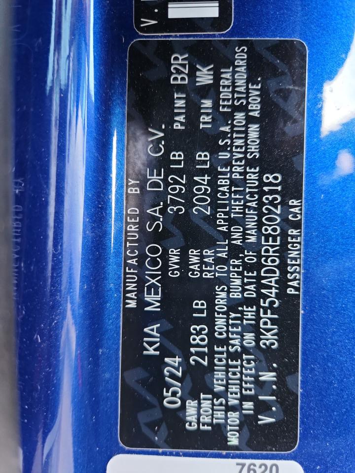 2024 Kia Forte Gt Line VIN: 3KPF54AD6RE802318 Lot: 86971835