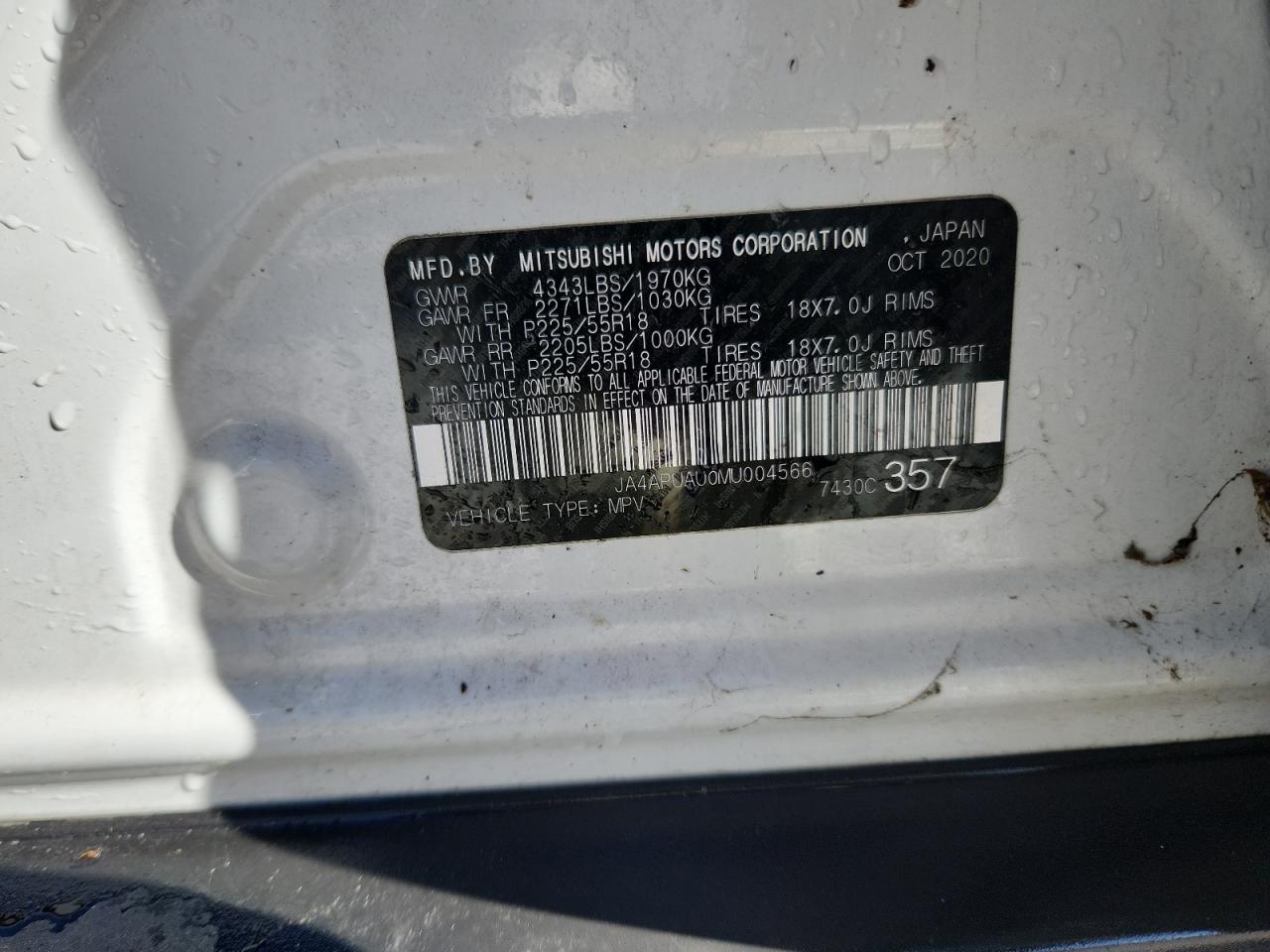 2021 Mitsubishi Outlander Sport Es VIN: JA4APUAU0MU004566 Lot: 85418605