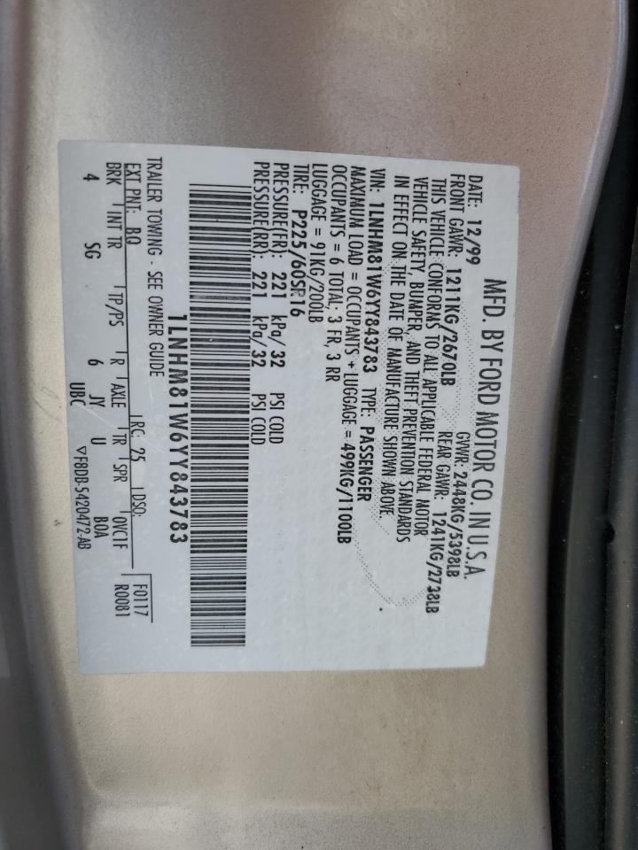 2000 Lincoln Town Car Executive VIN: 1LNHM81W6YY843783 Lot: 86173315