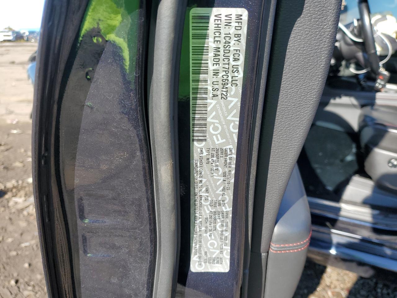 2023 Dodge Durango R/T VIN: 1C4SDJCT7PC694722 Lot: 87285985