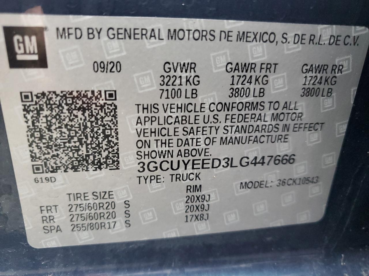 2020 Chevrolet Silverado K1500 Rst VIN: 3GCUYEED3LG447666 Lot: 86430295