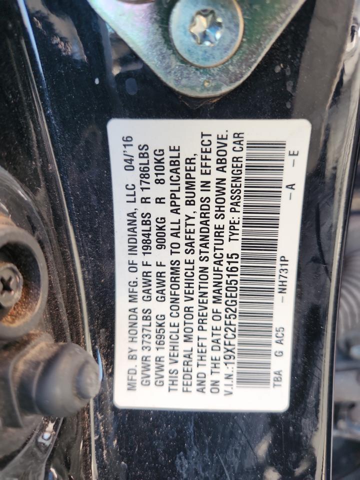 2016 Honda Civic Lx VIN: 19XFC2F52GE051615 Lot: 82259605