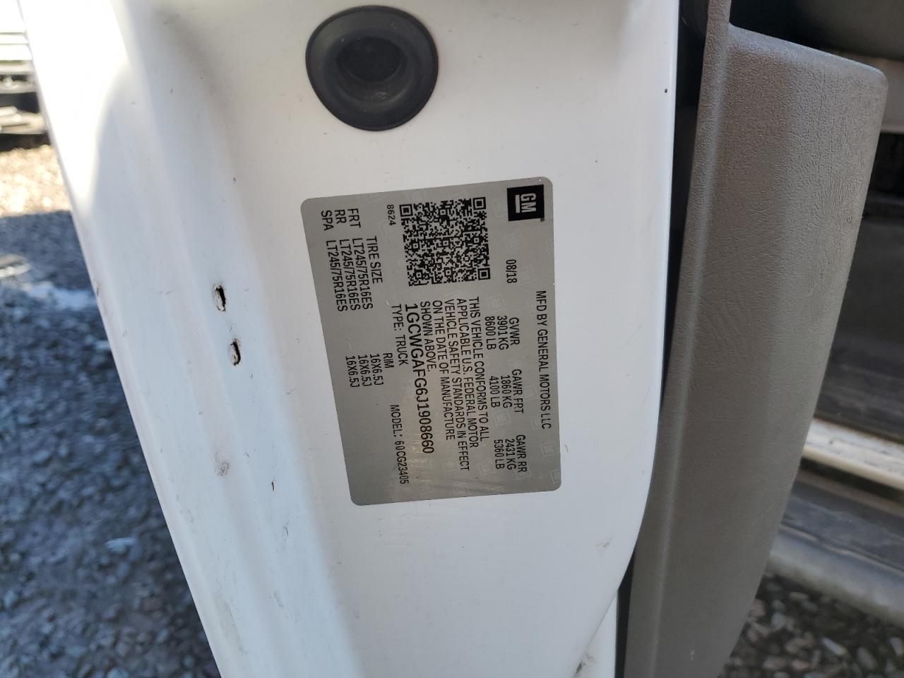 2018 Chevrolet Express G2500 VIN: 1GCWGAFG6J1908660 Lot: 85505715