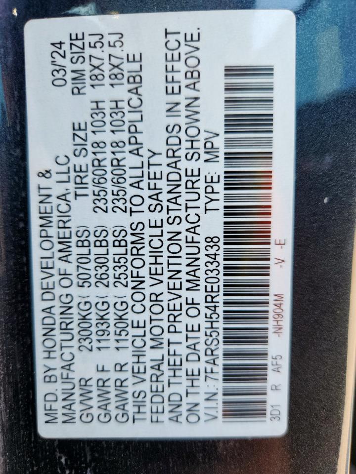 2024 Honda Cr-V Sport VIN: 7FARS5H54RE033438 Lot: 82231995