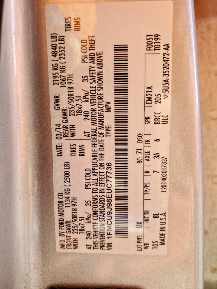 2014 Ford Escape Titanium VIN: 1FMCU9J98EUC77736 Lot: 86132145