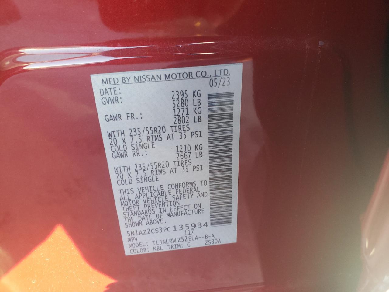 2023 Nissan Murano Sl VIN: 5N1AZ2CS3PC135934 Lot: 91239425