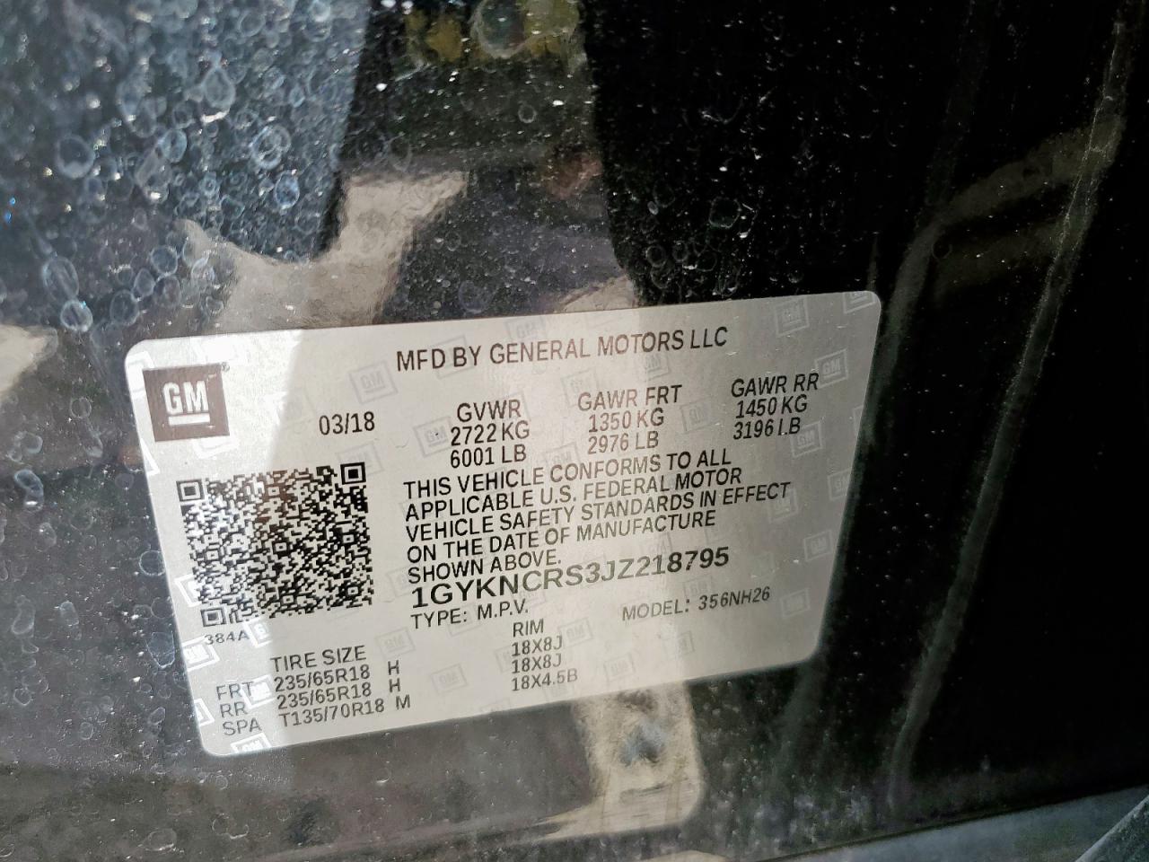 2018 Cadillac Xt5 Luxury VIN: 1GYKNCRS3JZ218795 Lot: 87391695