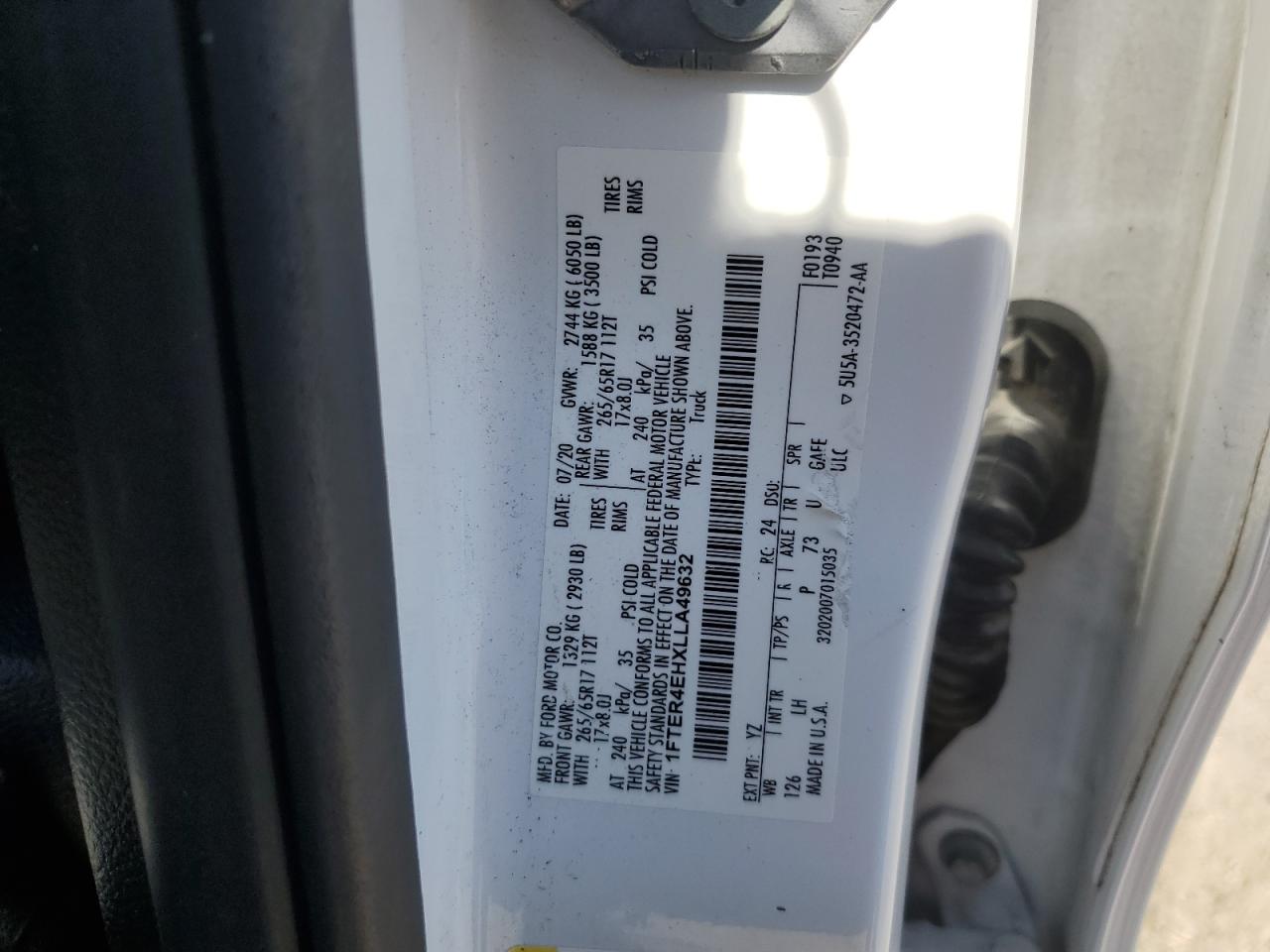 2020 Ford Ranger Xl VIN: 1FTER4EHXLLA49632 Lot: 87004285