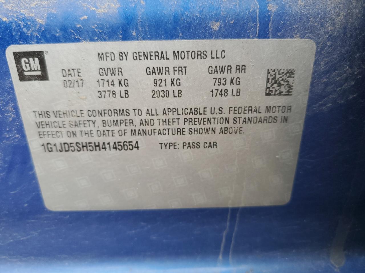 2017 Chevrolet Sonic Lt VIN: 1G1JD5SH5H4145654 Lot: 90925085