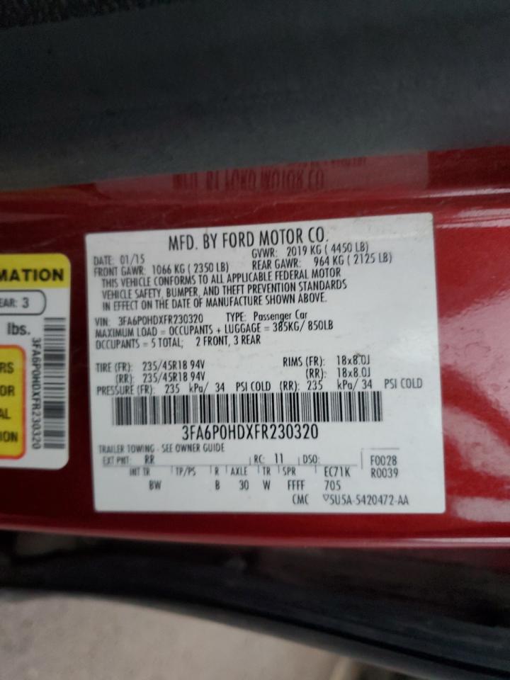 2015 Ford Fusion Se VIN: 3FA6P0HDXFR230320 Lot: 89923635