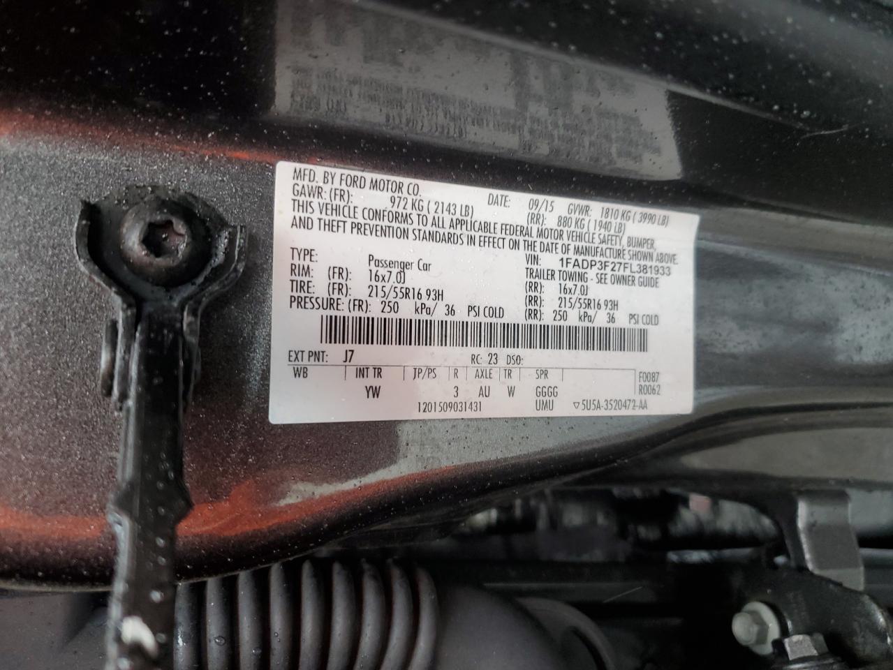 2015 Ford Focus Se VIN: 1FADP3F27FL381933 Lot: 89903855