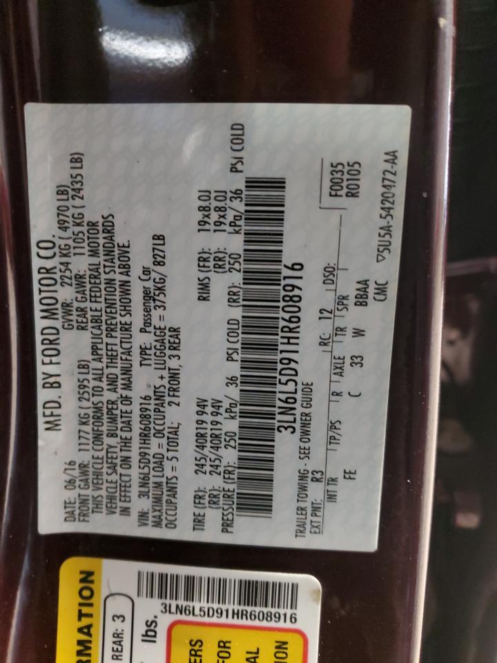 2017 Lincoln Mkz Select VIN: 3LN6L5D91HR608916 Lot: 84884755