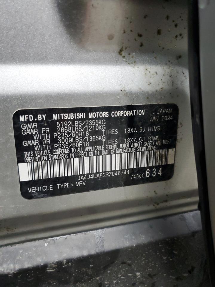 2024 Mitsubishi Outlander Es VIN: JA4J4UA82RZ046744 Lot: 90471035
