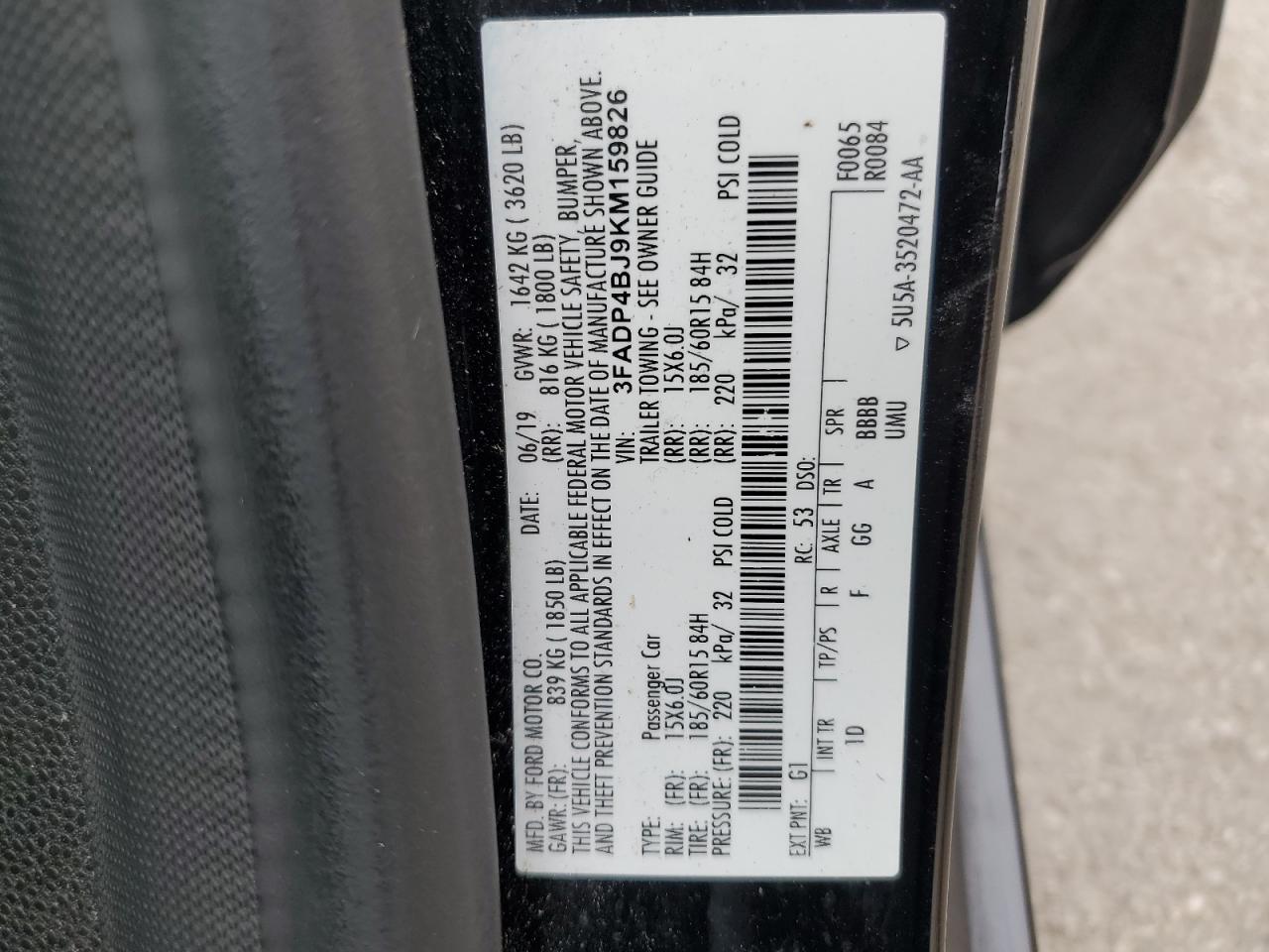 2019 Ford Fiesta Se VIN: 3FADP4BJ9KM159826 Lot: 82443225