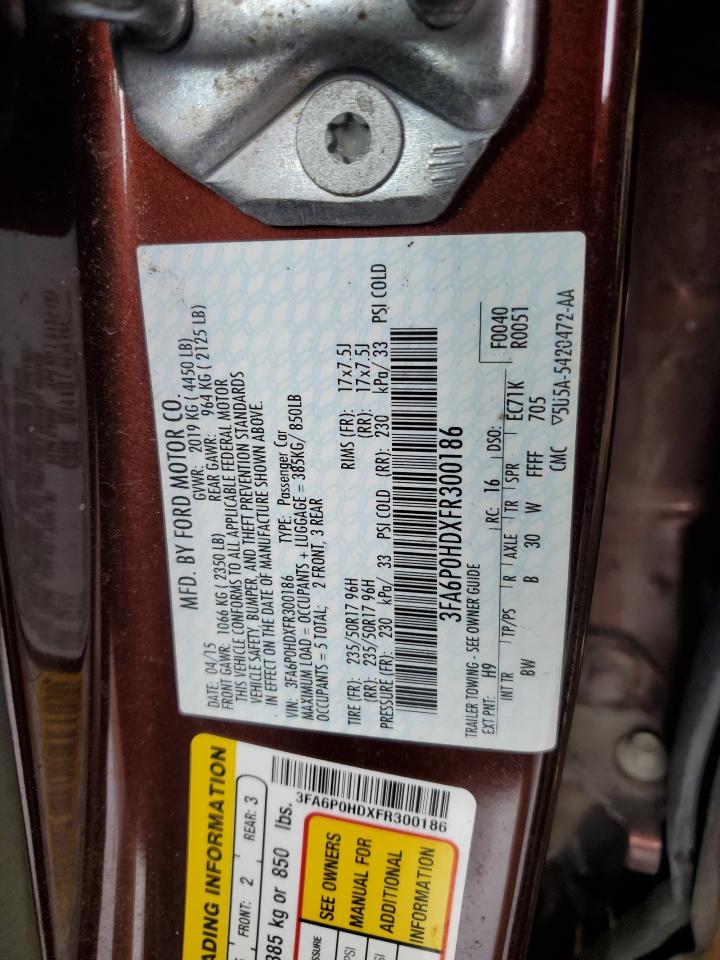 2015 Ford Fusion Se VIN: 3FA6P0HDXFR300186 Lot: 86689685