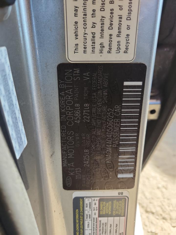 2013 Kia Optima Hybrid VIN: KNAGM4AD4D5060252 Lot: 84966625