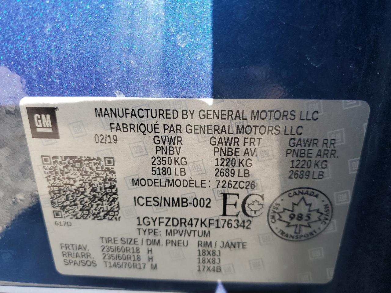 2019 Cadillac Xt4 Premium Luxury VIN: 1GYFZDR47KF176342 Lot: 89808535