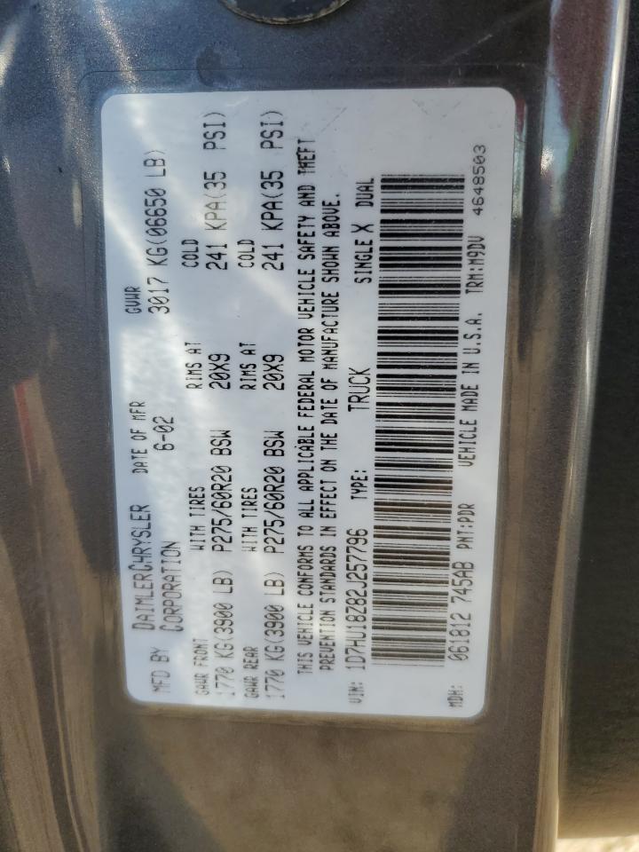 2002 Dodge Ram 1500 VIN: 1D7HU18Z82J257796 Lot: 84831375