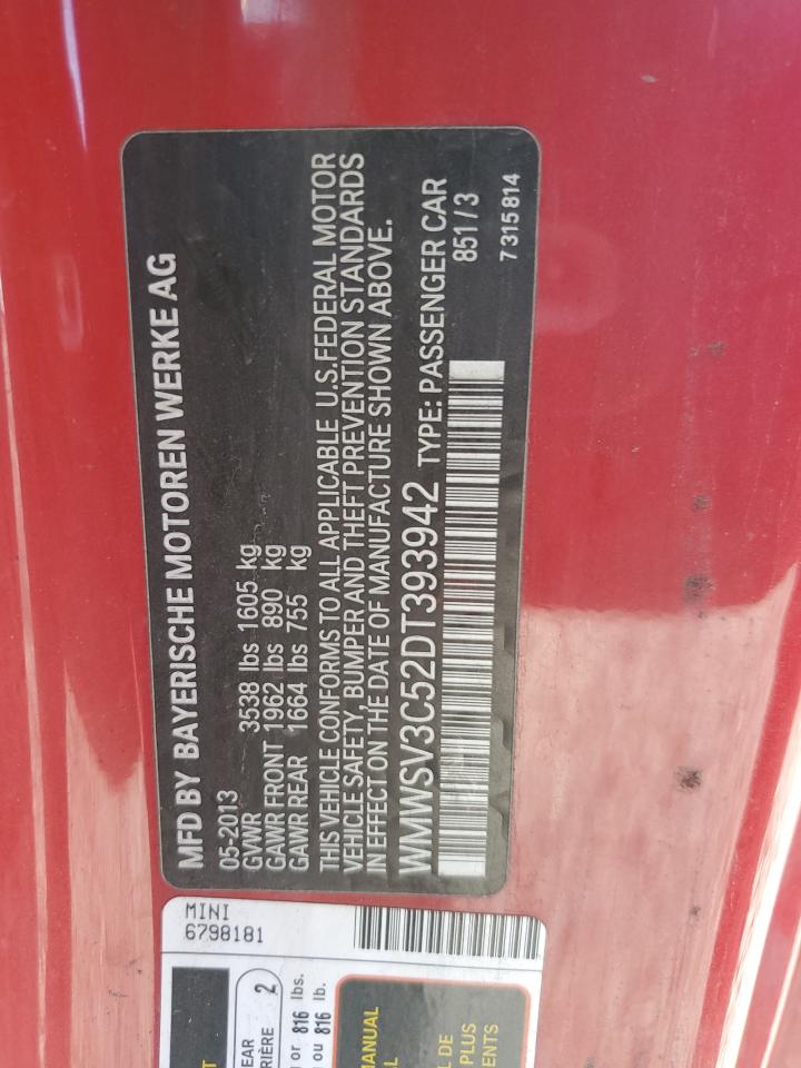 2013 Mini Cooper S VIN: WMWSV3C52DT393942 Lot: 82321975