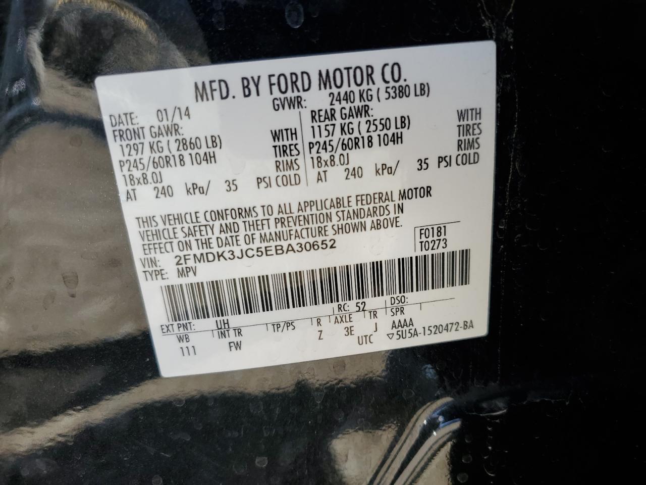 2014 Ford Edge Sel VIN: 2FMDK3JC5EBA30652 Lot: 85393075