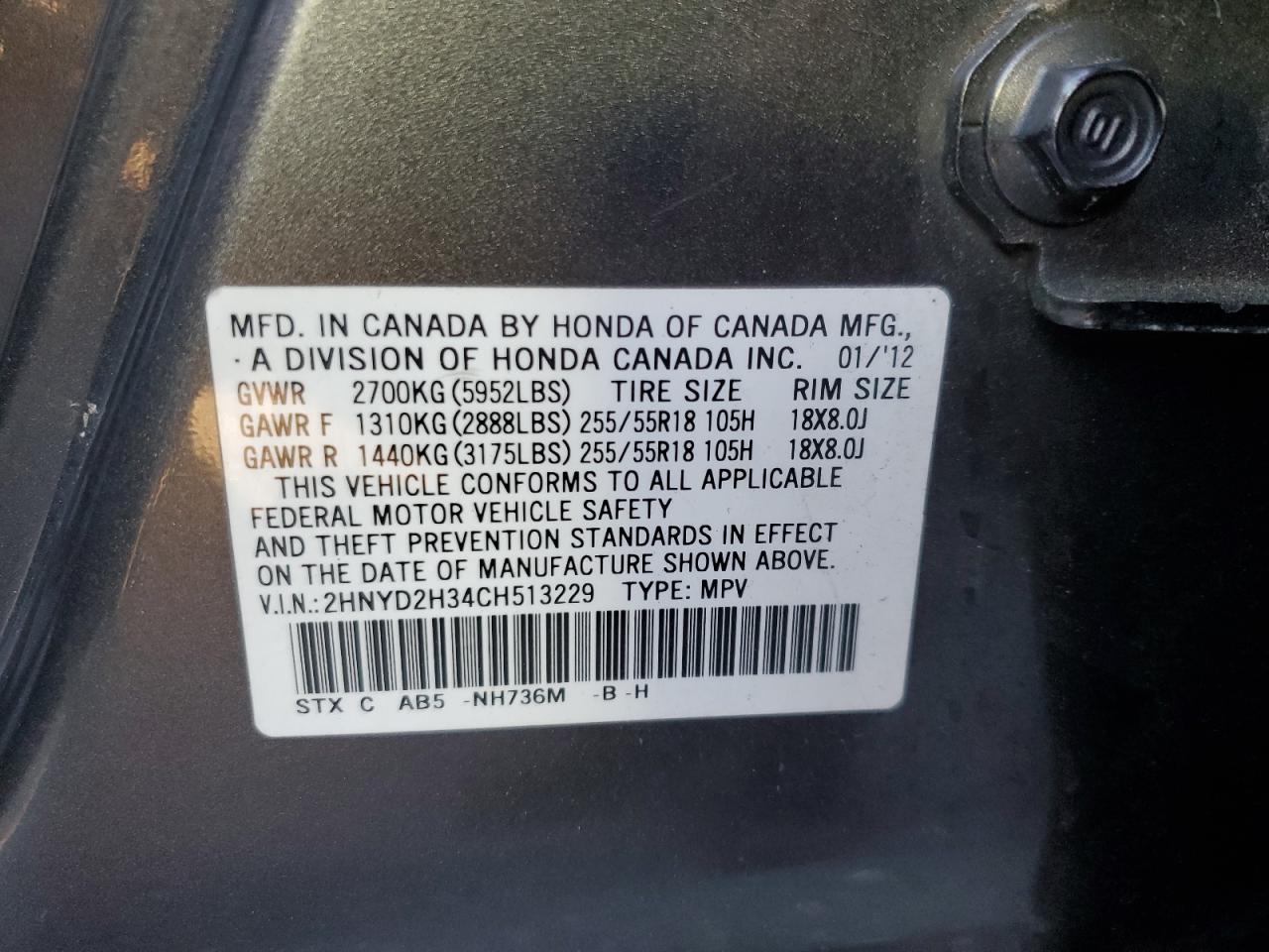 2012 Acura Mdx Technology VIN: 2HNYD2H34CH513229 Lot: 89793955