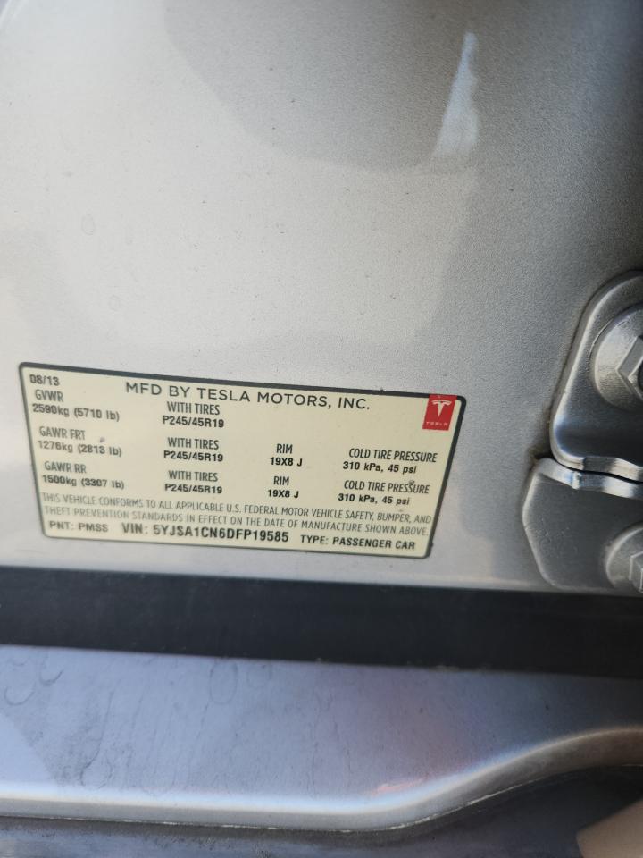 2013 Tesla Model S VIN: 5YJSA1CN6DFP19585 Lot: 85165985