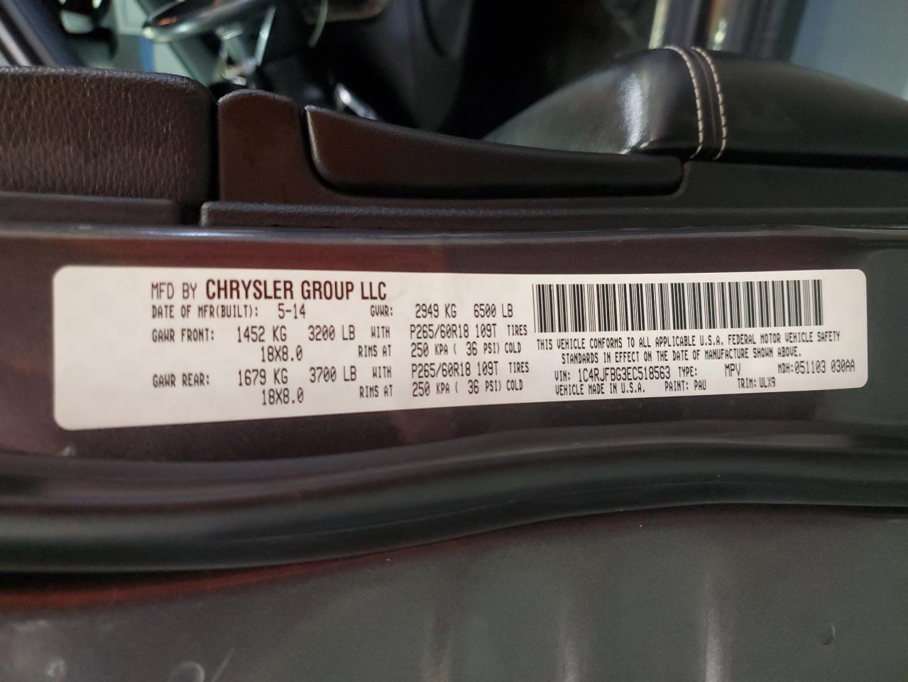 2014 Jeep Grand Cherokee Limited VIN: 1C4RJFBG3EC518563 Lot: 89467955