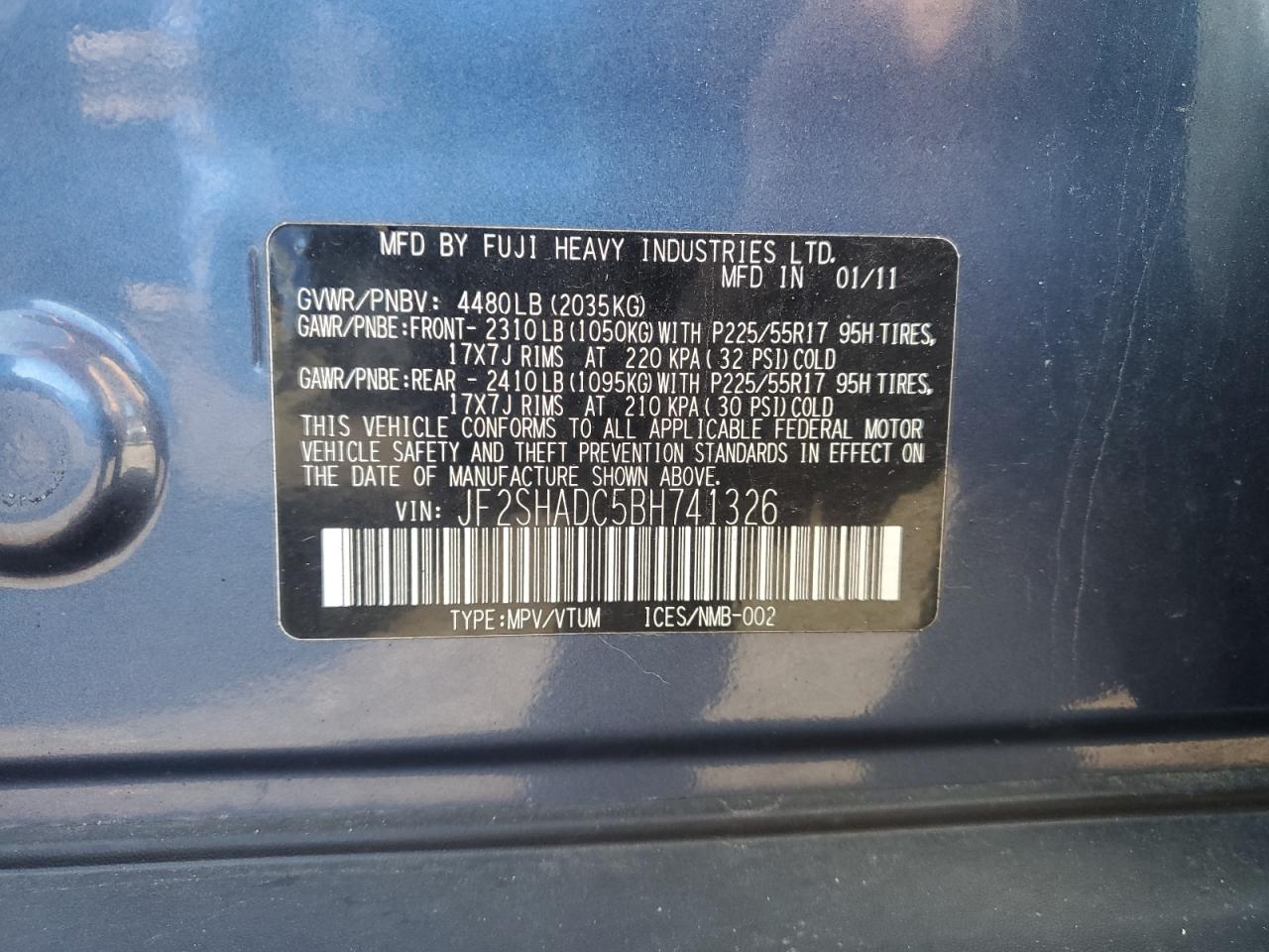 2011 Subaru Forester 2.5X Premium VIN: JF2SHADC5BH741326 Lot: 86855595