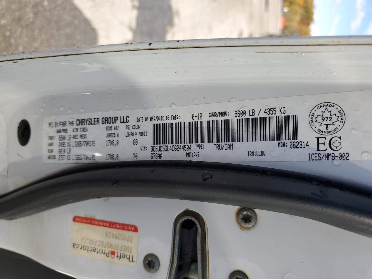 2012 Dodge Ram 2500 Longhorn VIN: 3C6UD5GL4CG244504 Lot: 90137655