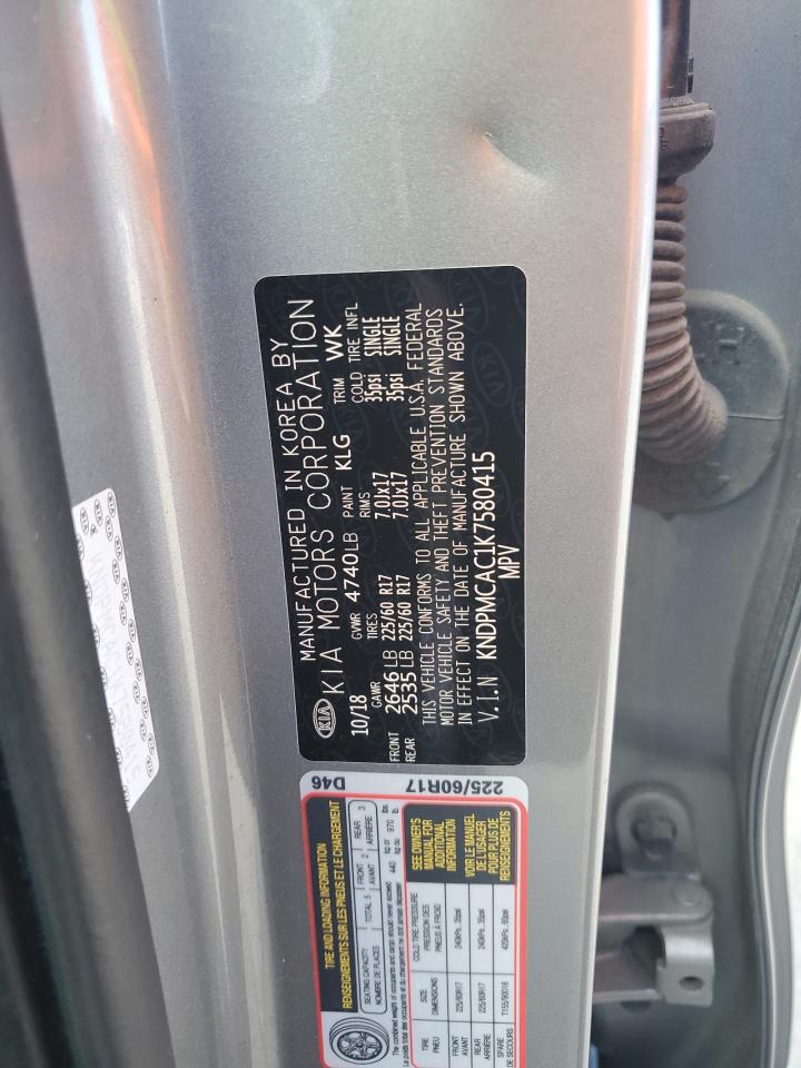 2019 Kia Sportage Lx VIN: KNDPMCAC1K7580415 Lot: 81969055