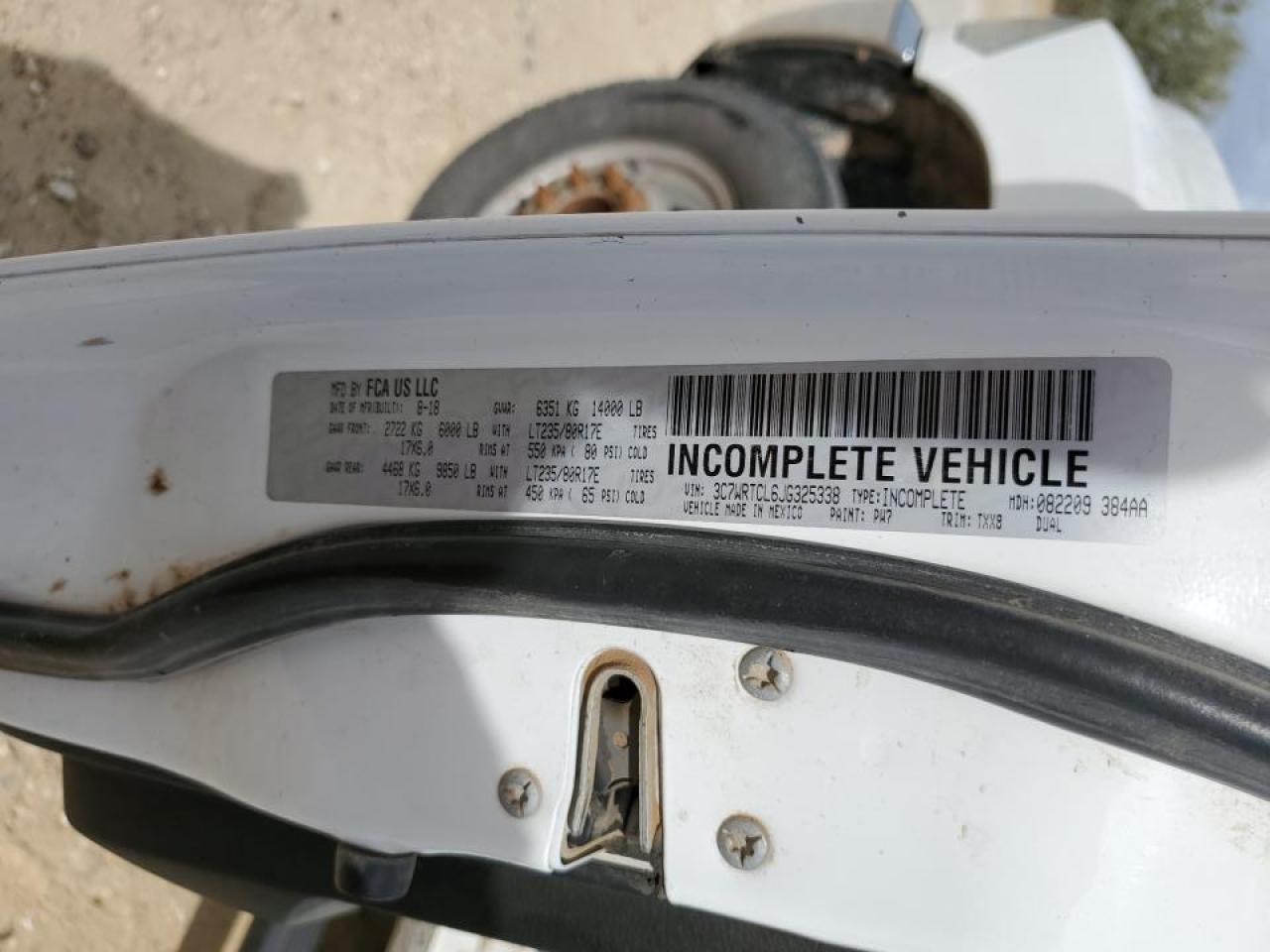 2018 Ram 3500 Flatbed Truck VIN: 3C7WRTCL6JG325338 Lot: 89645655