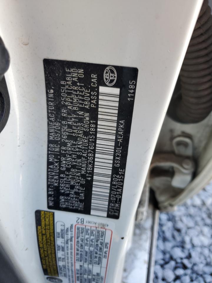 2006 Toyota Avalon Xl VIN: 4T1BK36B76U151881 Lot: 90844735