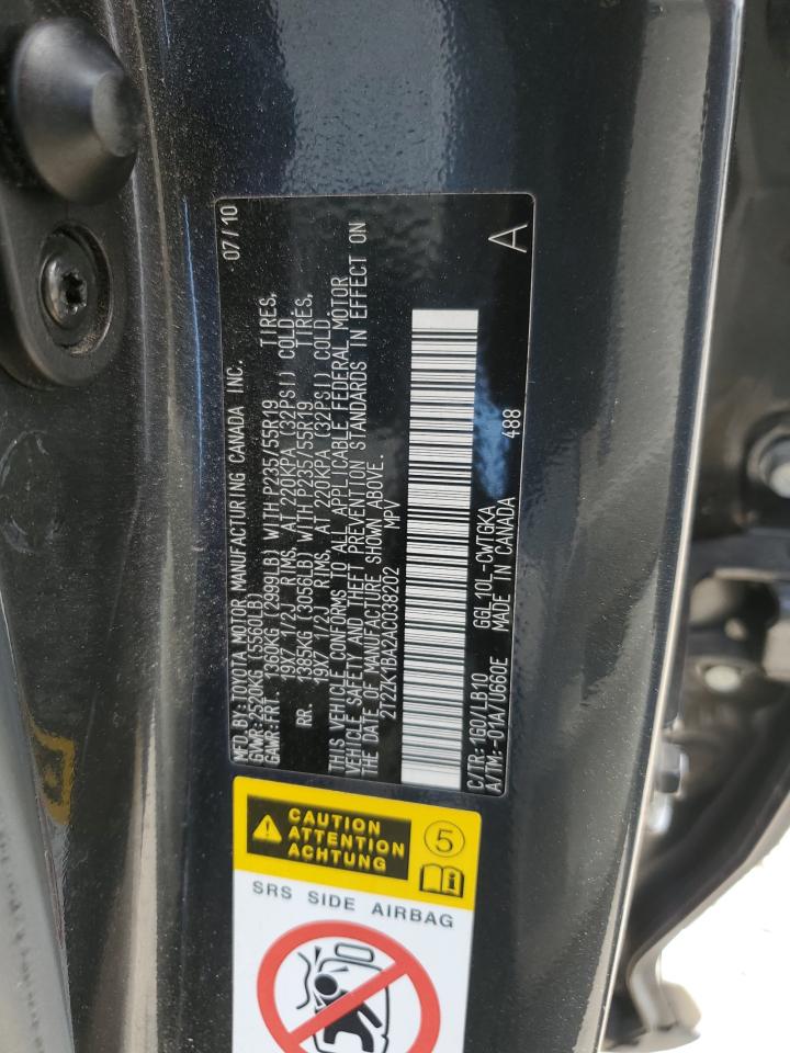 2010 Lexus Rx 350 VIN: 2T2ZK1BA2AC038202 Lot: 87034185