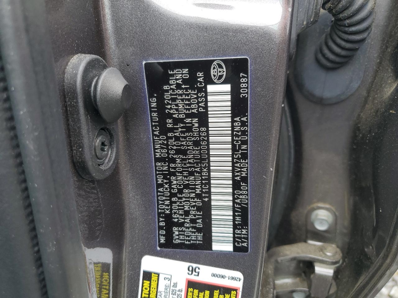 2020 Toyota Camry Le VIN: 4T1C11BK5LU006268 Lot: 86055985